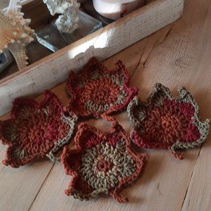 crochet fall maple leaf coasters set of 4